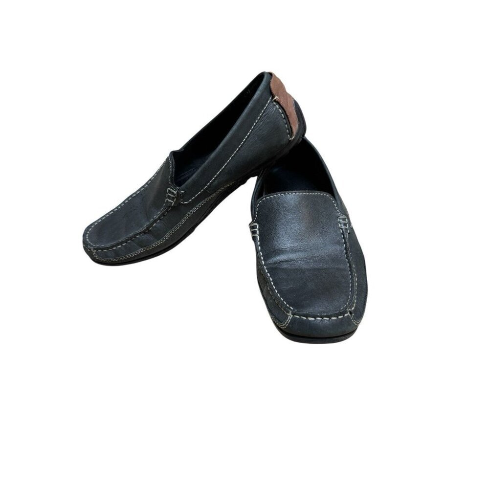 Clarks Mens Loafers Slip On Moc Toe Leather Black/Gray Size 9 Driving Shoes